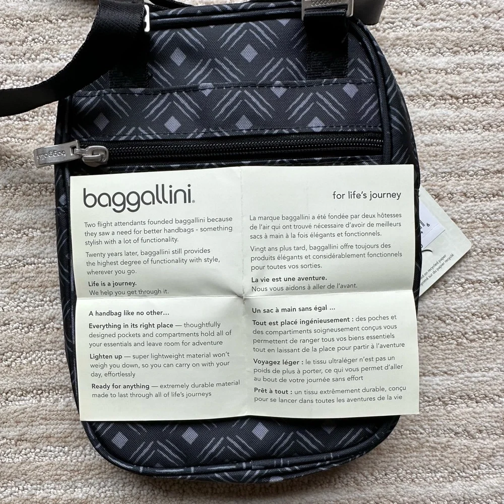 NWT Baggallini Journey Crossbody Bag Travel Purse Black Diamond RFID